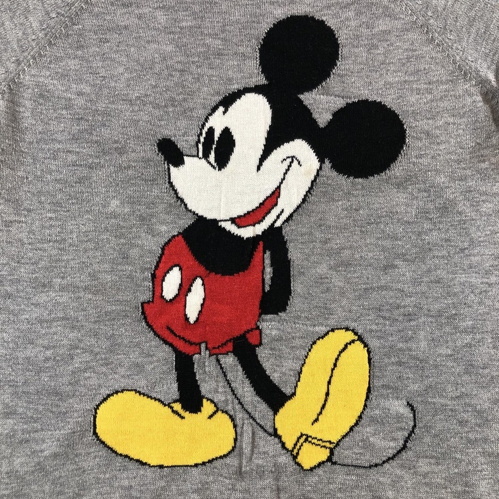 Disney Sweater Womens Small Gray Mickey Mouse Crew Neck Knit Pullover Graphic